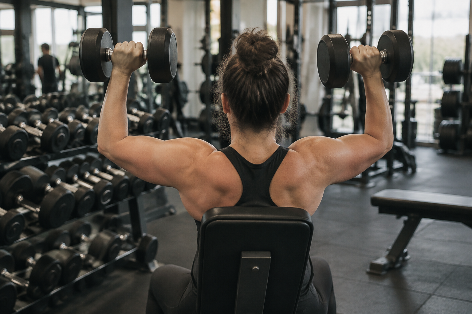 Bodybuilder lifting dumbbells in a gym, illustrating resistance training amid concerns about GLP-1 muscle loss