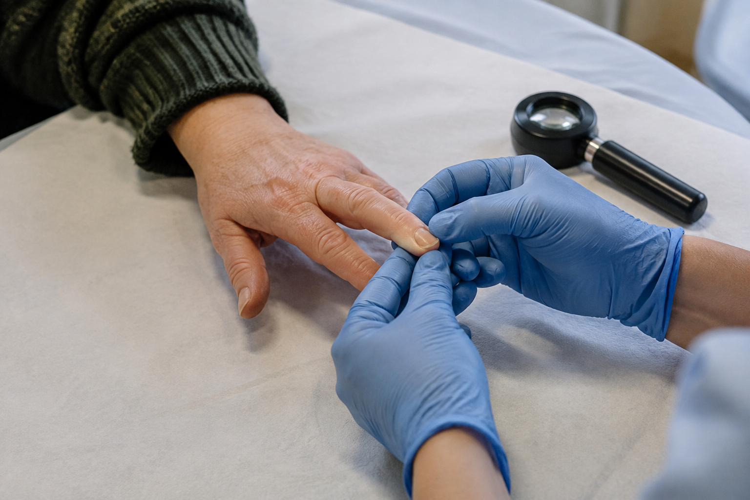 Clinician examines a patient's fingernails amid research into nail changes in Ozempic and other jab users